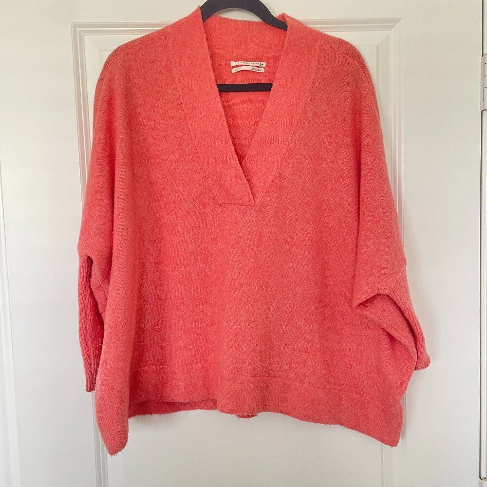 Anthropologie Oversized Sweater Women S Coral V Neck Pullover Knit Cozy Slouchy